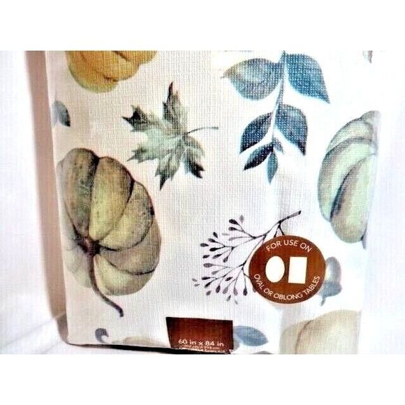 Croscill Harvest Watercolor Pumpkins Leaves Vinyl Tablecloth 84 x 60-inch Gift - Picture 2 of 2